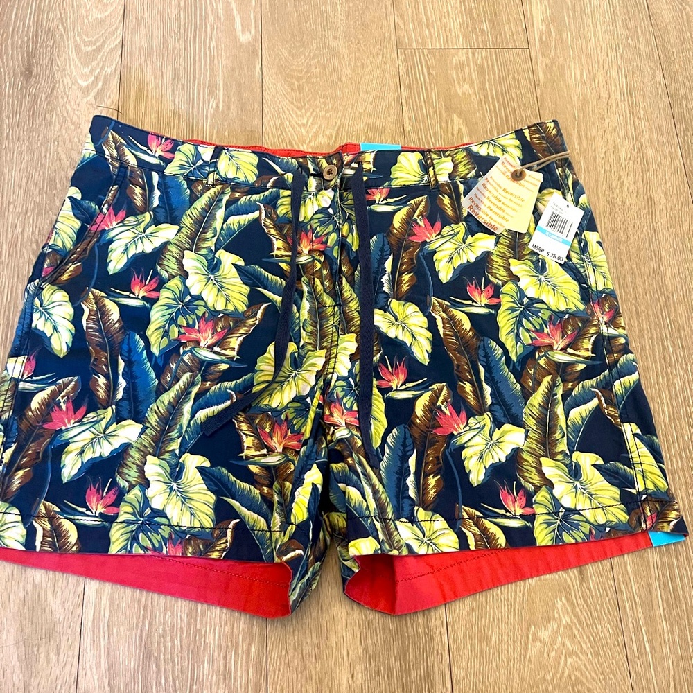 Tailor Vintage Mens Reversible Cotton Shorts Vacation Tropical Floral XL New